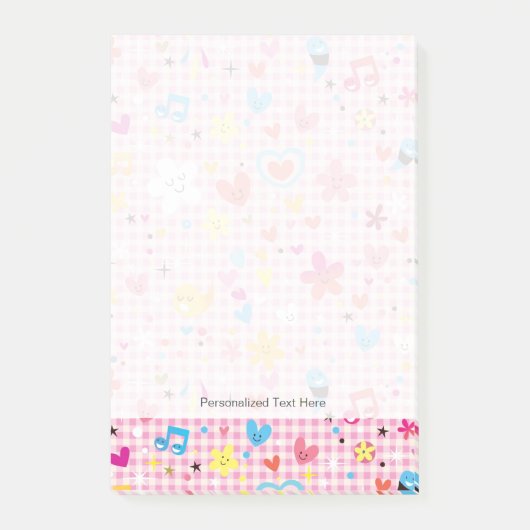 Post-it® rose de motif de bande dessinée d'amusement (Devant)