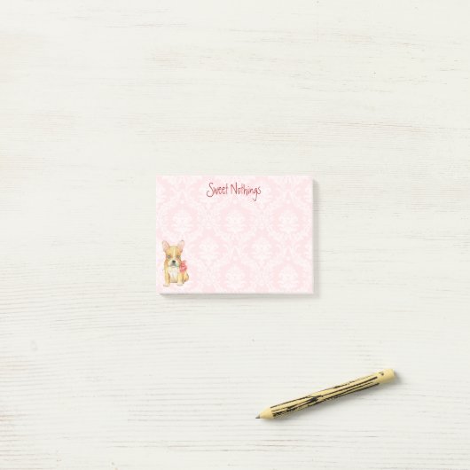 Post-it® Rose de Valentine Frenchie (Sur un bureau)