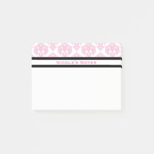 Post-it® Rose et Blanc Motif Damassé Moderne Personnalisé
