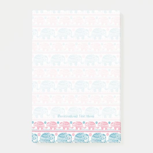 Post-it® Rose et motif ethnique turquoise d'éléphant (Devant)