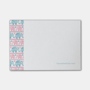 Post-it® Rose et motif ethnique turquoise d'éléphant