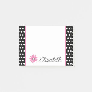 Post-it® Rose et noir avec Pois blancs Personnalisé