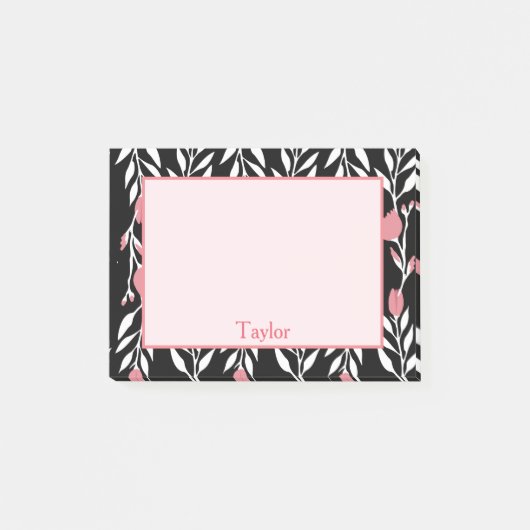 Post-it® Rose et noir Joli floral (Devant)
