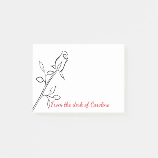 Post-it® Rose Fleur Noir & Blanc - Amour (Devant)