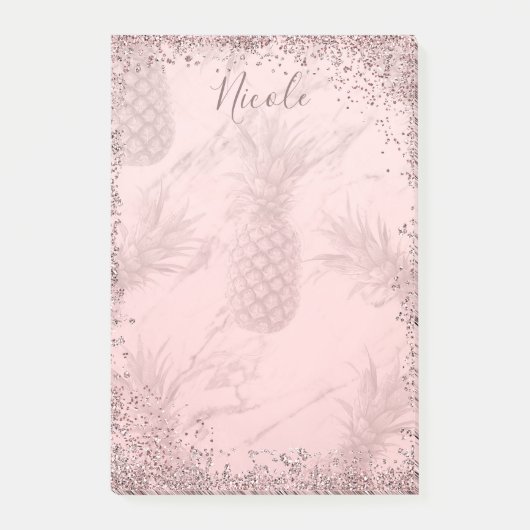 Post-it® Rose Gold Glitter Ananas Tropical Chic (Devant)