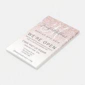 Post-it® Rose Gold Glitter We're Open Salon COVID Safe (Incliné)