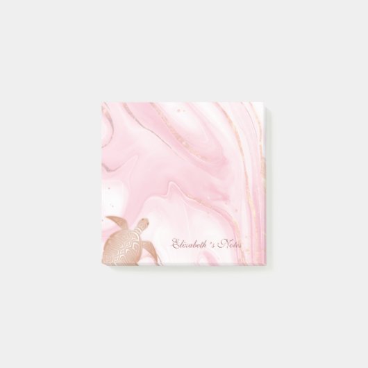 Post-it® Rose Gold Turtle Blush Marble Monogramme Votre Nom (Devant)