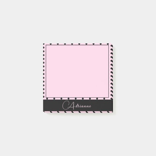 Post-it® Rose Monogramme mignon avec Pois noirs