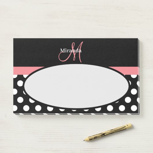 Post-it® Rose noir blanc Polka point Monogramme (Sur un bureau)