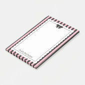 Post-it® Rose noir rayé chic bords festonnés et nœud (Incliné)