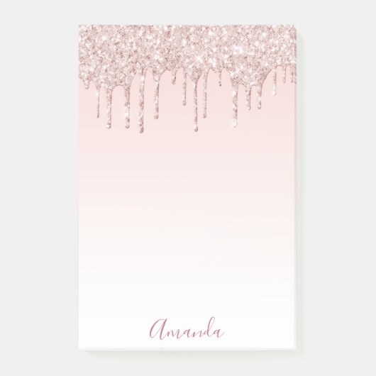 Post-it® Rose or parties scintillant gouttes de nom script (Devant)