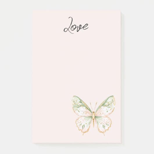 Post-it® Rose Pâle Vert Menthe Or Papillon Amour (Devant)