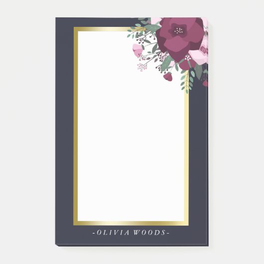 Post-it® Rose personnalisé et floral bleu (Devant)