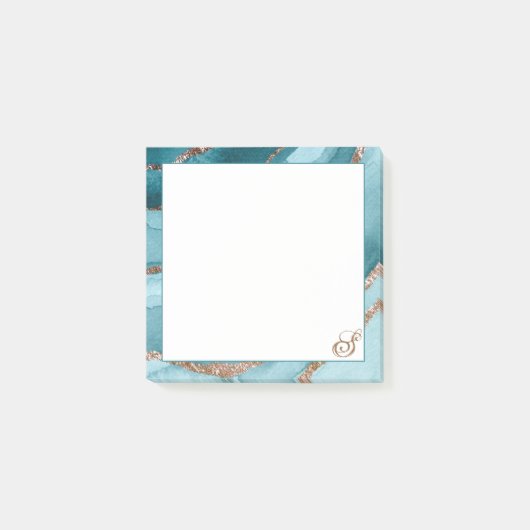 Post-it® Rose personnalisé Gold Turquoise MARBRE Bleu Stick (Devant)
