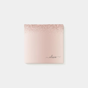 Post-it® Rose Rose Or brossé Métal Nom du monogramme