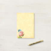 Post-it® Rose rose rustique et papillon bleu (Sur un bureau)
