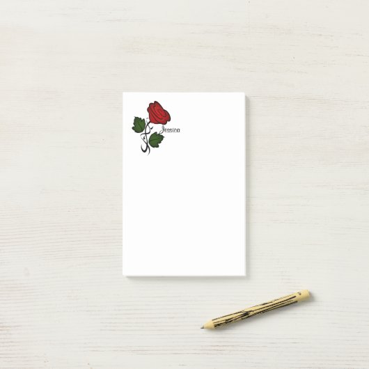 Post-it® Rose rouge avec nom (Sur un bureau)