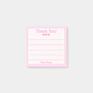 Post-it® Rose Simple Votre Nom Et Coeurs Merci