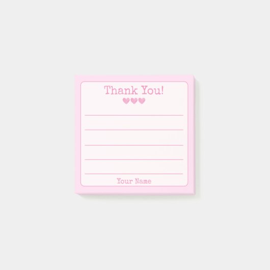 Post-it® Rose Simple Votre Nom Et Coeurs Merci (Devant)