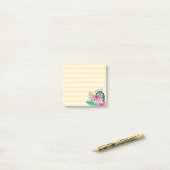 Post-it® Rose tropical de feuillage floral et rayure (Sur un bureau)