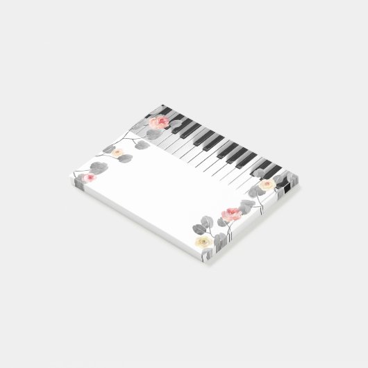 Post-it® roses aquarelle sur piano feuillage gris (Incliné)