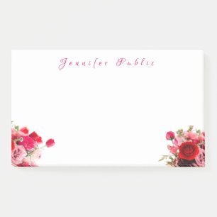 Post-it® Roses d'aquarelle Floral Écriture Nom Modèle