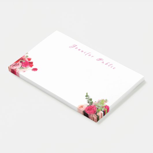 Post-it® Roses d'aquarelle Floral Écriture Nom Texte (Incliné)