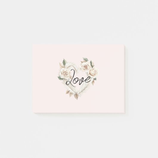 Post-it® Roses Fines Plumes Cœur Amour Romantique (Devant)