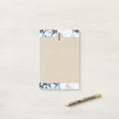 Post-it® Roses Kraft Rustiques Monogramme Hiver Bleu Blanc (Sur un bureau)