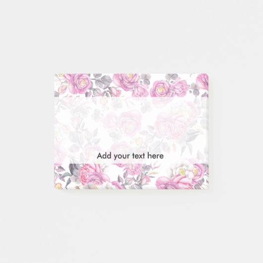 Post-it® Roses romantiques d'aquarelle grise rose botanique (Devant)