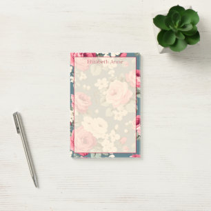 Post-it® Roses Roses Vieux Rose sur Fond Bleu Profond