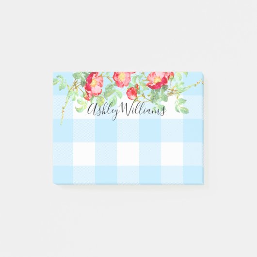 Post-it® Roses rouges rustiques Florales Bleues Buffalo Nom (Devant)