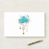 Post-it® Roses turquoise avec touches (Sur un bureau)