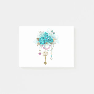 Post-it® Roses turquoise avec touches