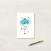 Post-it® Roses turquoise avec touches (Sur un bureau)