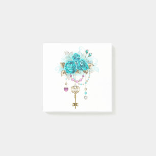 Post-it® Roses turquoise avec touches