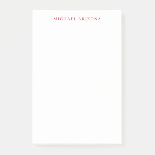 Post-it® Rouge Blanc Minimaliste Simple Moderne Propre Nom (Devant)