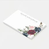 Post-it® Rouge Bourgogne & Bleu Elégant Aquarelle Fleurs (Incliné)