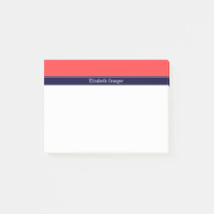 Post-it® Rouge corail massif, ruban bleu marine Nom Monogra