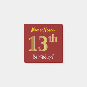 Post-it® Rouge, Faux Gold 13e anniversaire, avec nom person