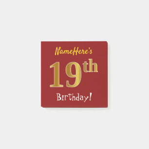 Post-it® Rouge, Faux Gold 19e Anniversaire, Avec Nom Person