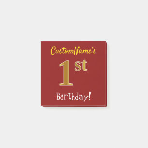 Post-it® Rouge, Faux Gold 1er Anniversaire, Avec Nom Person