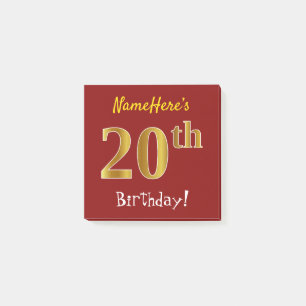Post-it® Rouge, Faux Gold 20e Anniversaire, Avec Nom Person