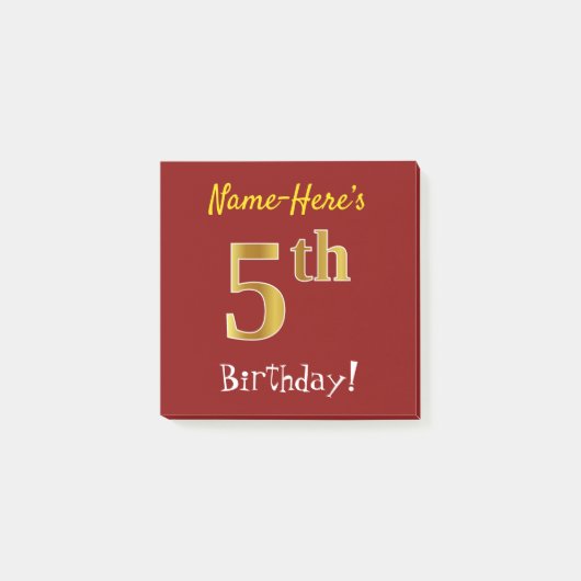Post-it® Rouge, Faux Gold 5e anniversaire, avec nom personn (Devant)