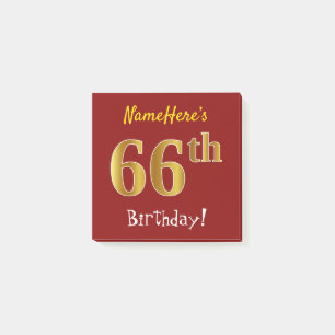 Post-it® Rouge, Faux Gold 66e anniversaire, avec nom person