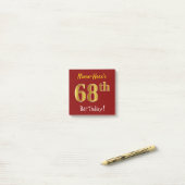 Post-it® Rouge, Faux Gold 68e anniversaire, avec nom person (Sur un bureau)