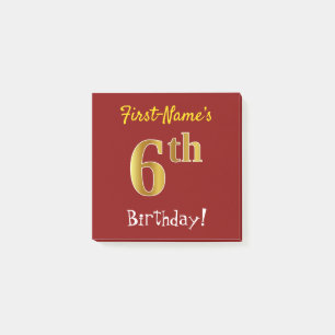 Post-it® Rouge, Faux Gold 6e anniversaire, avec nom personn