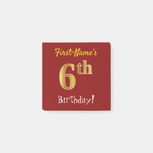Post-it® Rouge, Faux Gold 6e anniversaire, avec nom personn (Devant)