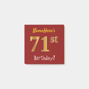 Post-it® Rouge, Faux Gold 71ème Anniversaire, Avec Nom Pers