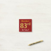 Post-it® Rouge, Faux Gold 83e anniversaire, avec nom person (Sur un bureau)